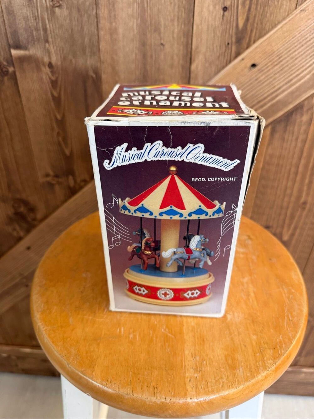 Vintage Musical Carousel Ornament Working Horse Merry-Go-Round Original Box (925
